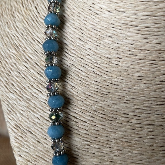 Necklace polished ocean blue aquamarine Silver & Crystal spacers Adjustable - Picture 13 of 13